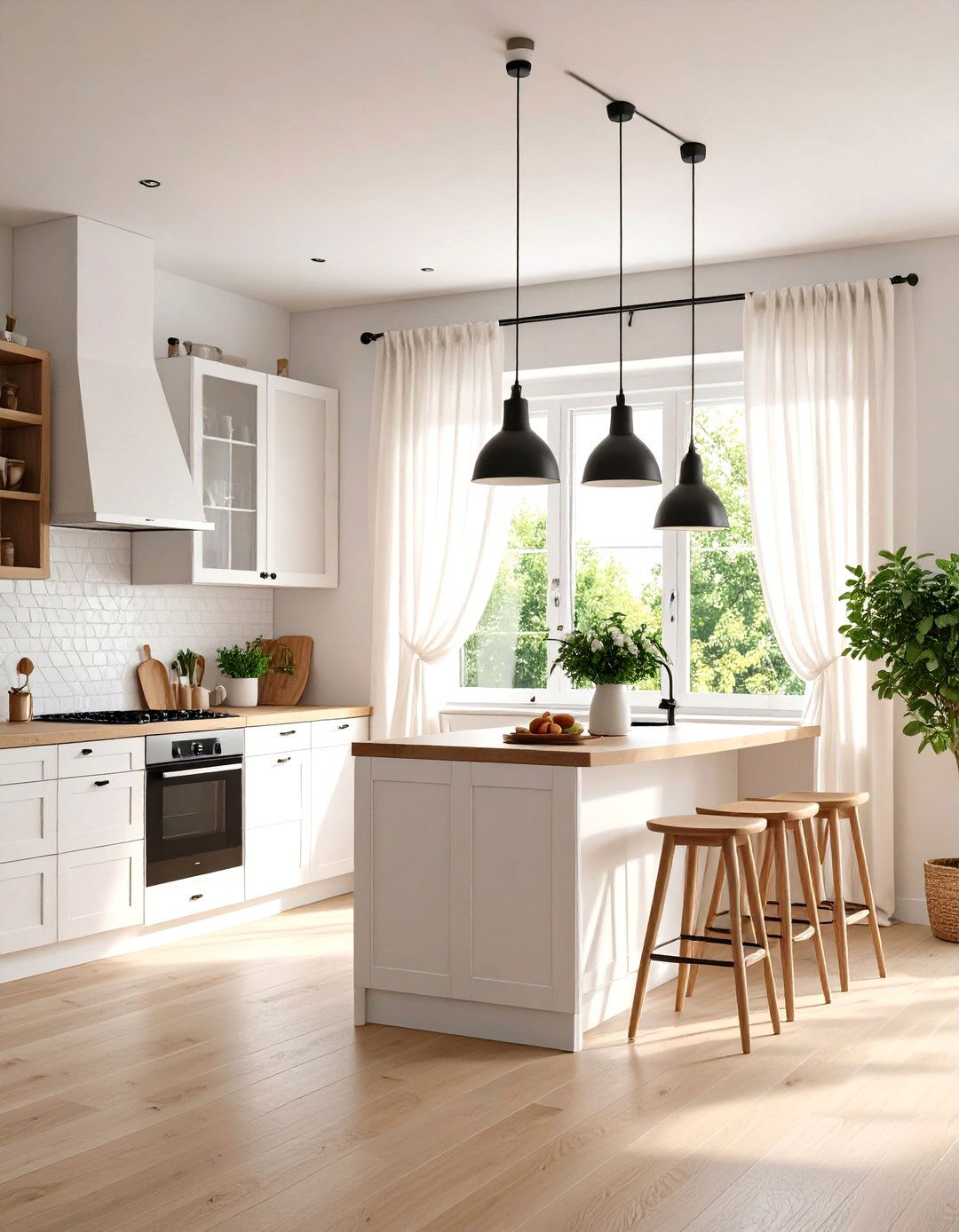 Scandinavian Kitchen White Linen Panels - 30 kitchen curtain ideas