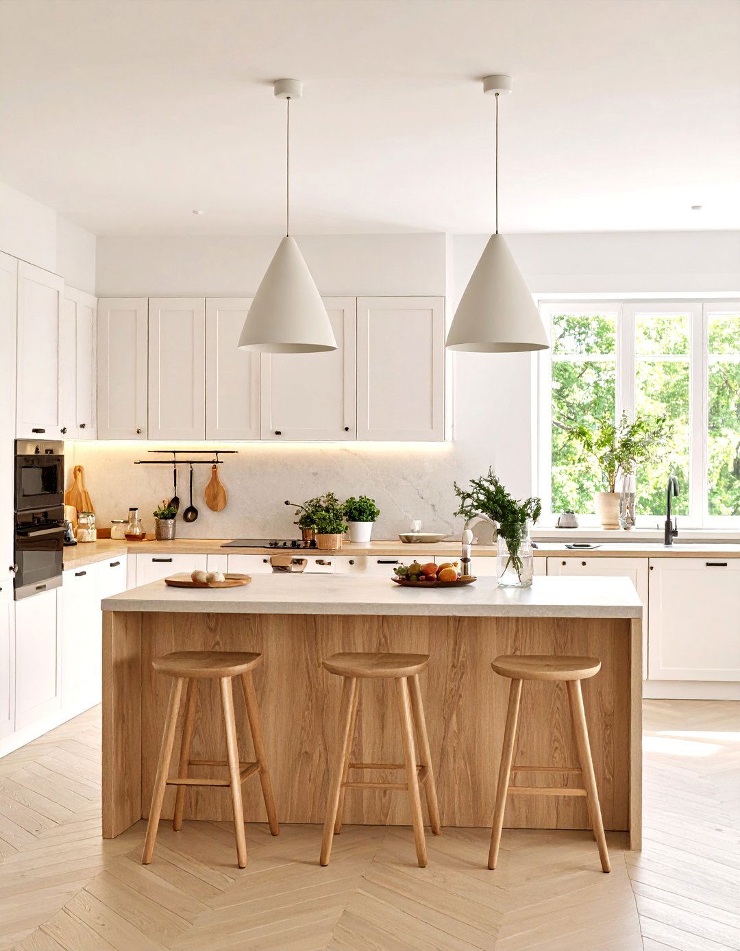 Scandinavian Kitchen with Minimalist Cone Pendants - 30 kitchen island pendant lighting ideas