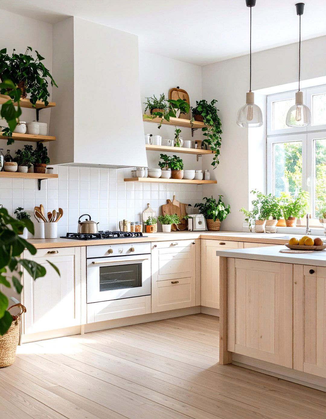 Scandinavian Kitchen with Natural Wood Cabinets - 30 kitchen cabinet layout ideas
