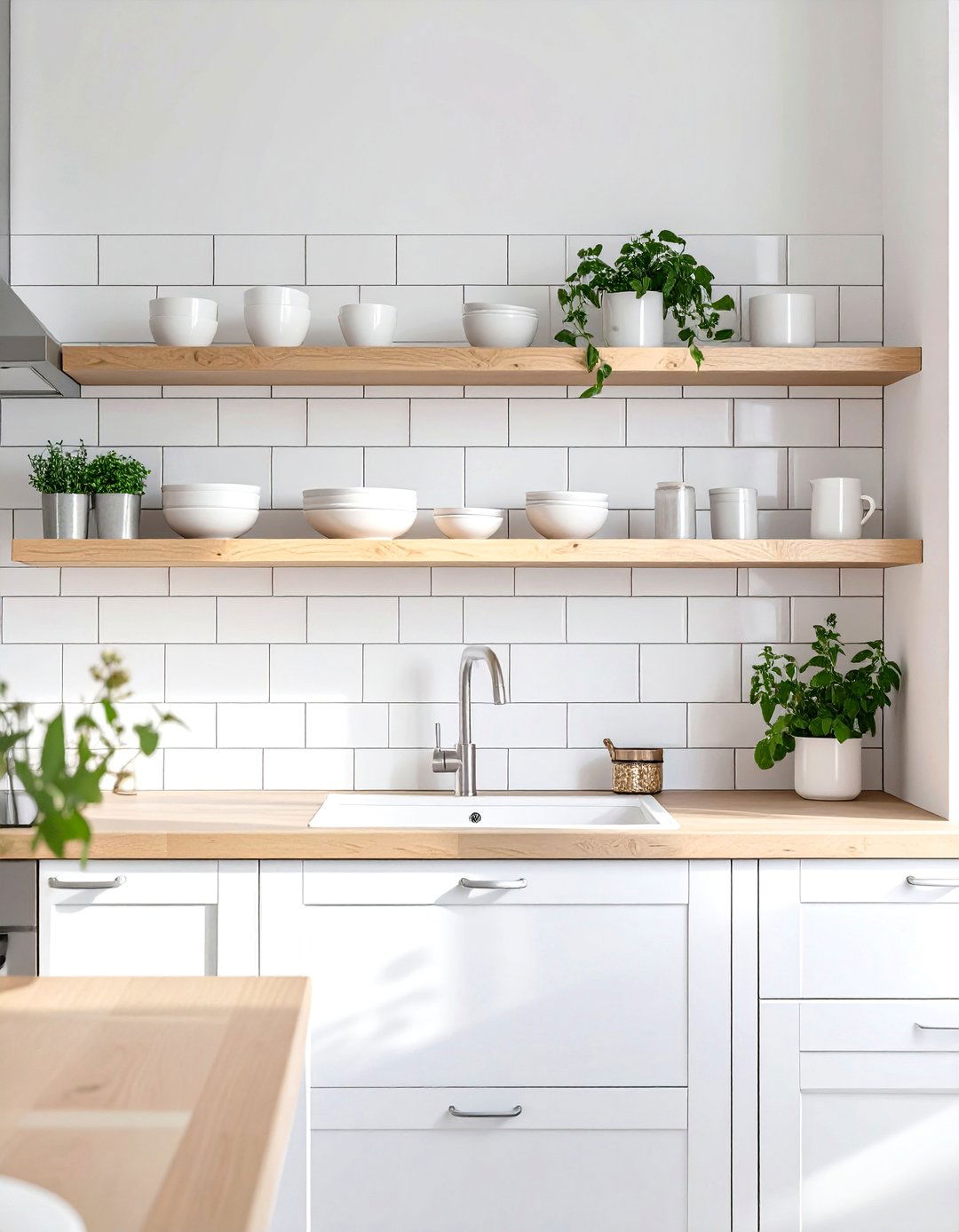Scandinavian Kitchen with White Subway Tile Backsplash - 30 scandinavian kitchen design ideas