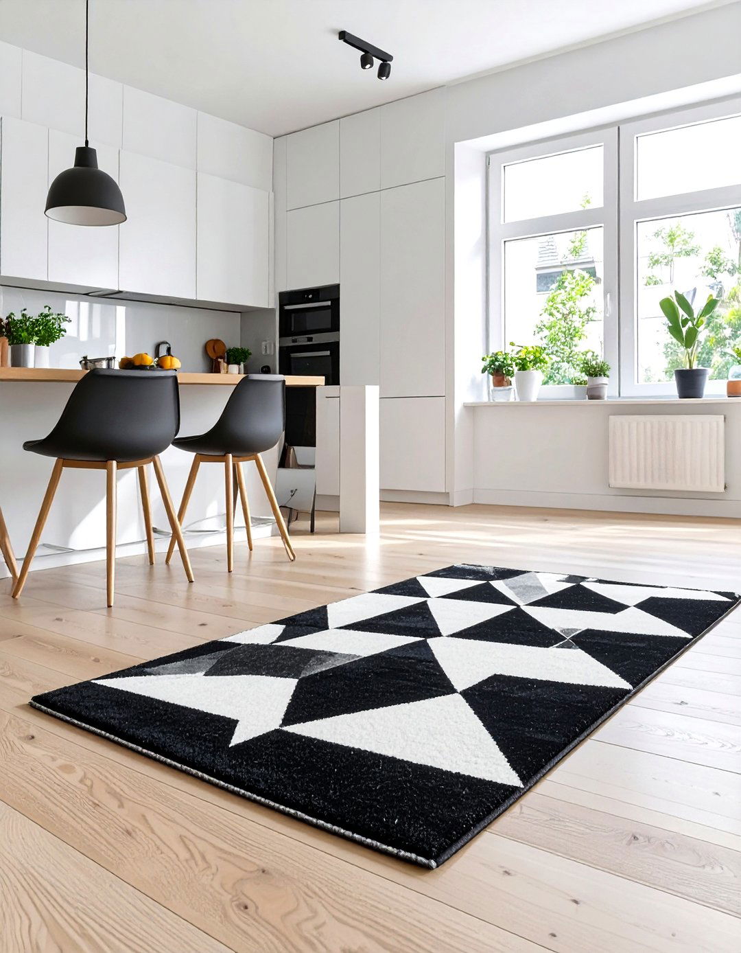 Scandinavian Kitchen with a Statement Rug - 30 scandinavian kitchen design ideas