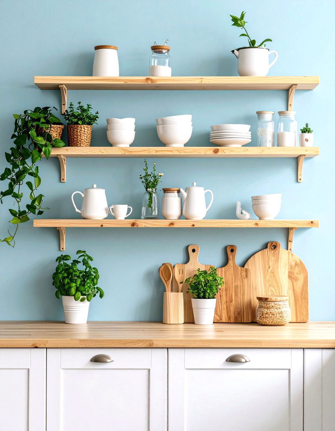 Scandinavian Light Wood Kitchen Shelves - 30 kitchen shelves ideas