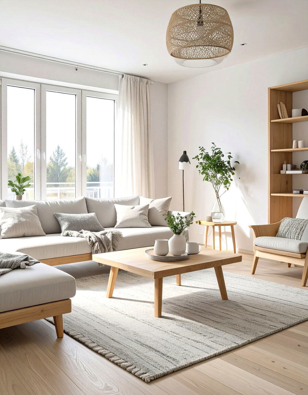 Scandinavian Light Wood and White Living Room - 30 neutral living room color ideas