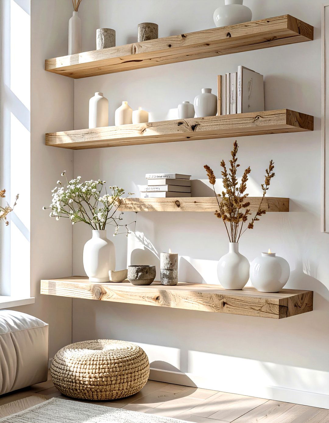 Scandinavian Living Room Light Wood Shelves - 30 floating shelves ideas living room