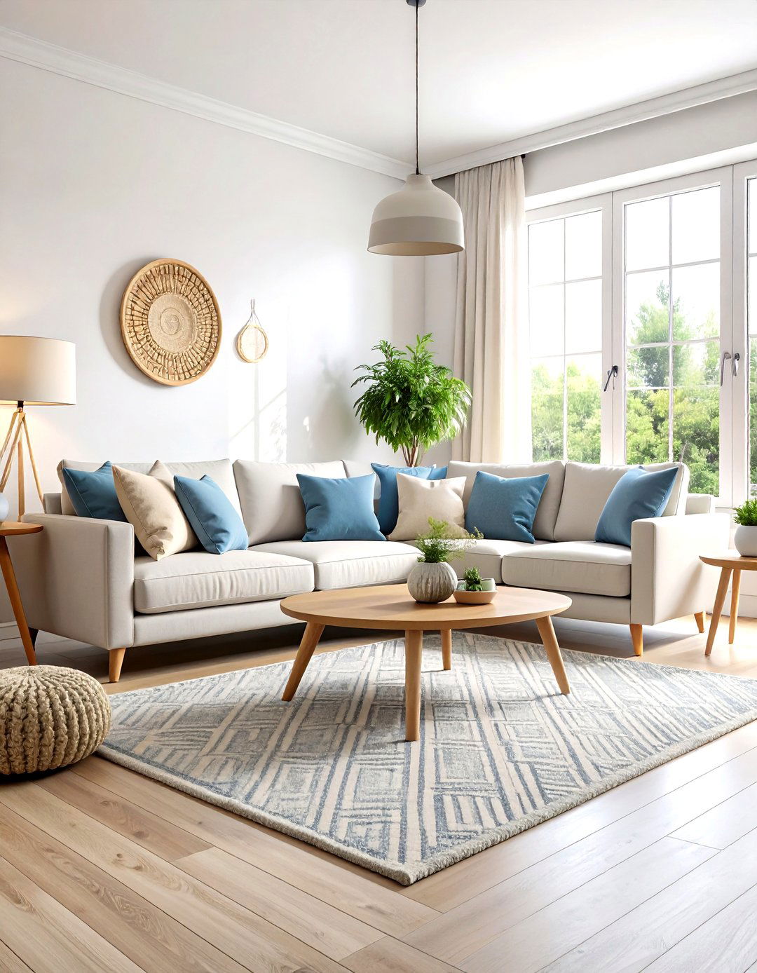 Scandinavian Living Room with Ash Grey Wood Floors - 30 grey flooring living room ideas