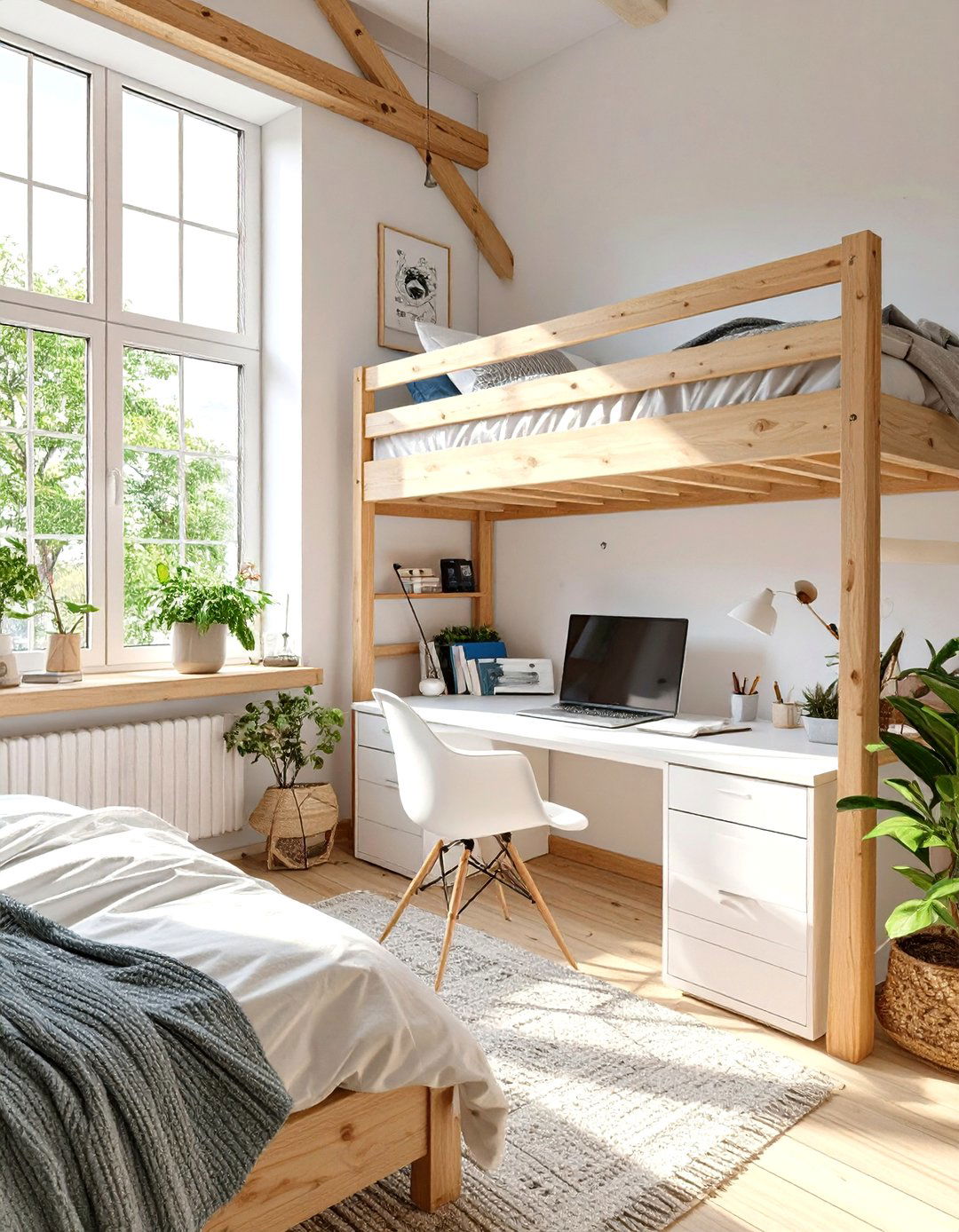 Scandinavian Loft Bedroom with a Workspace Below - 30 office bedroom ideas