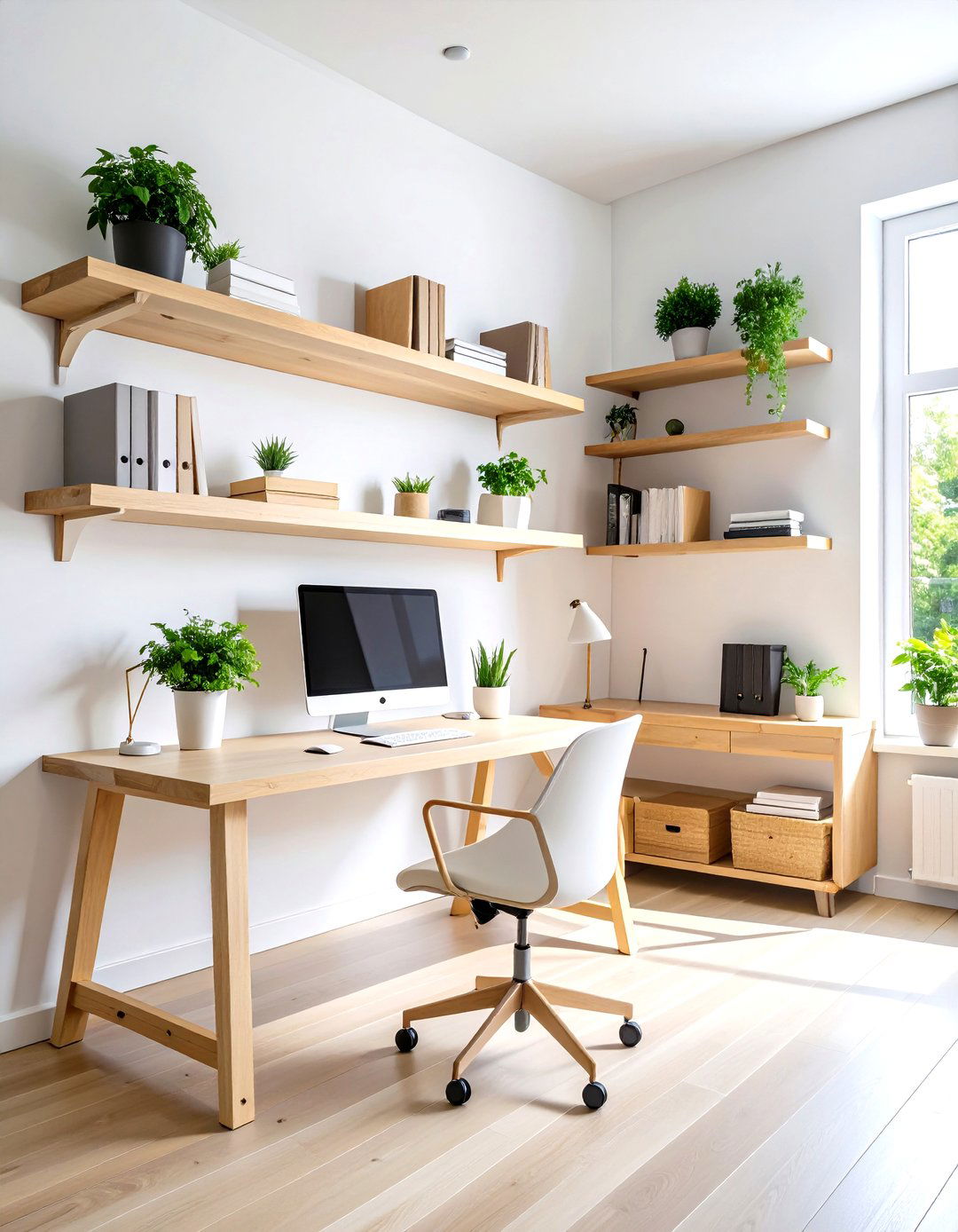 Scandinavian Minimalist Floating Desk and Shelves - 30 home office storage ideas