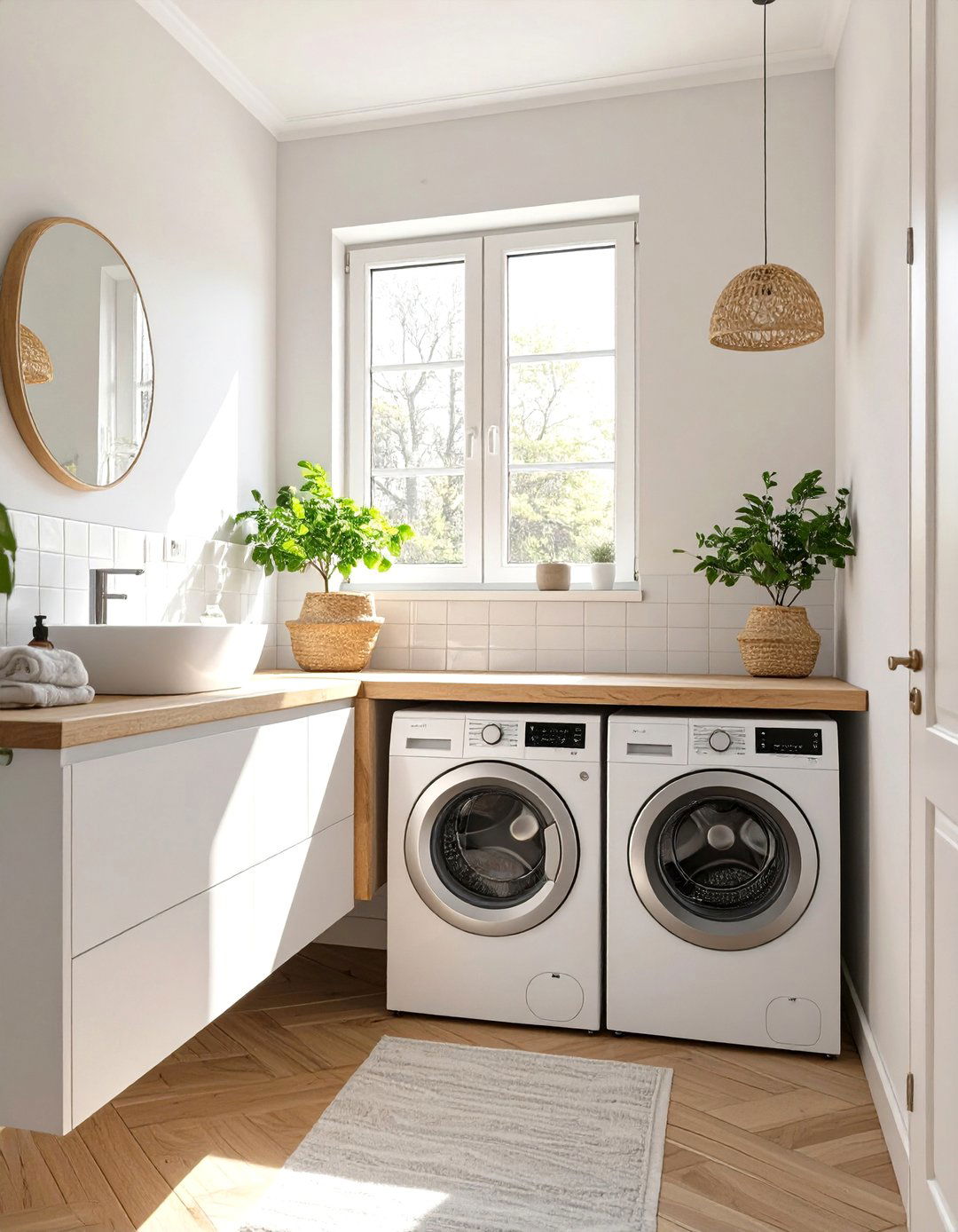 Scandinavian Minimalist Layout - 30 combination small bathroom and laundry room combo designs