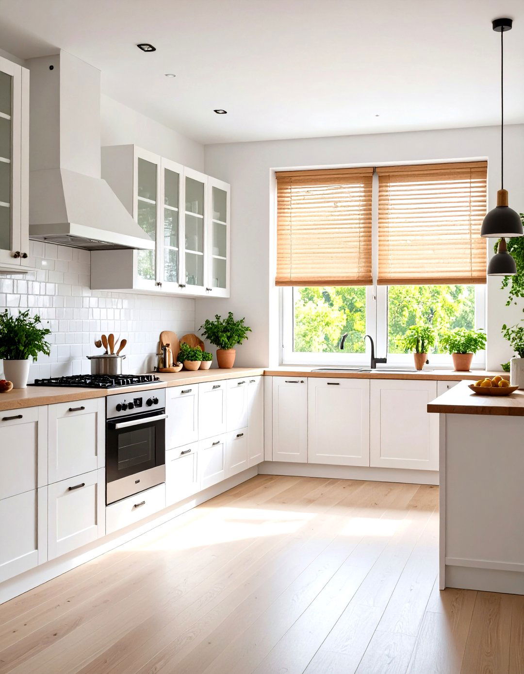 Scandinavian Simplicity with Light Wood Blinds - 30 kitchen blinds ideas