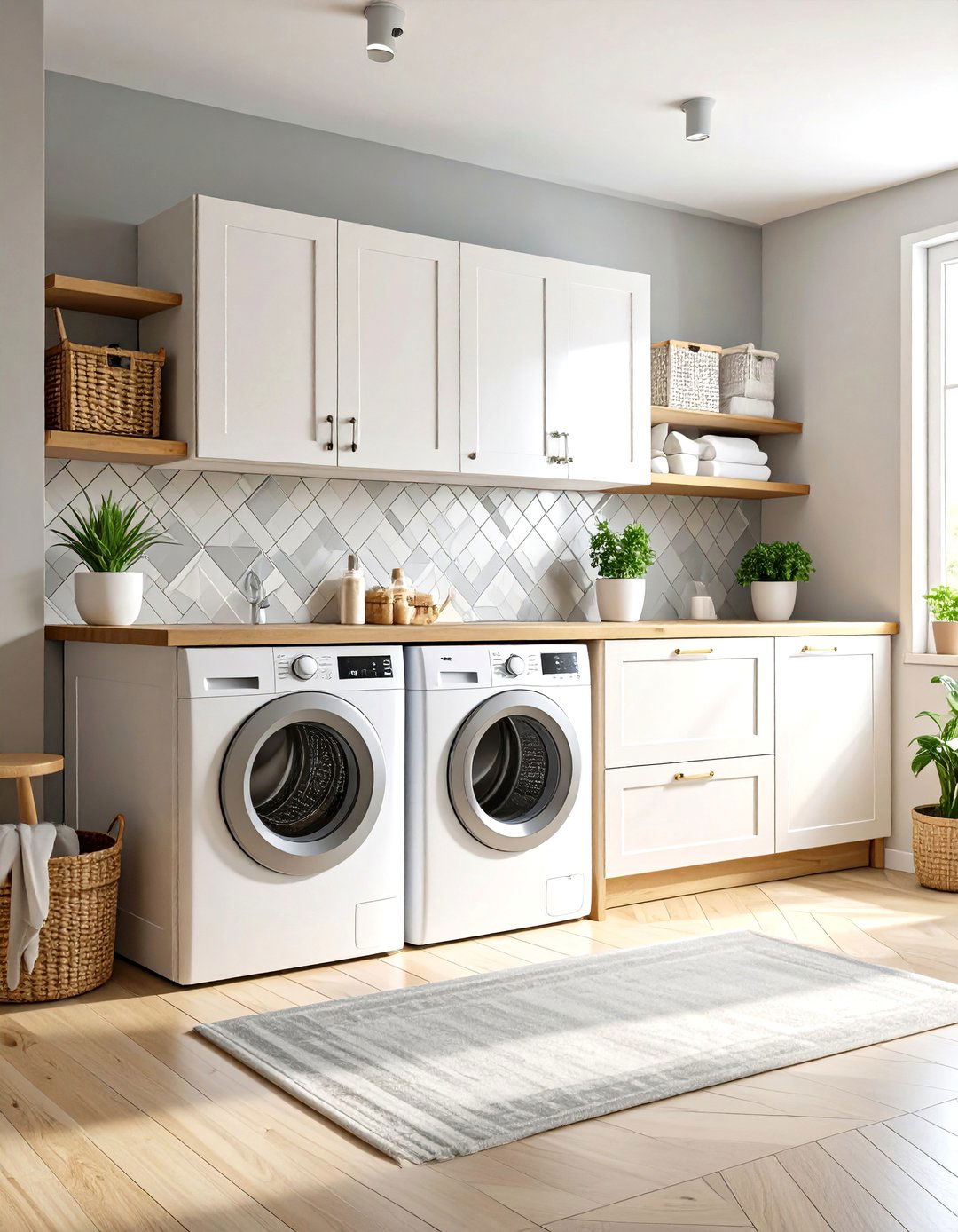 Photo inspiration: Scandinavian Style Laundry Room Layout Reference: 30 Laundry Room Wallpaper Ideas For A Fresh New Look