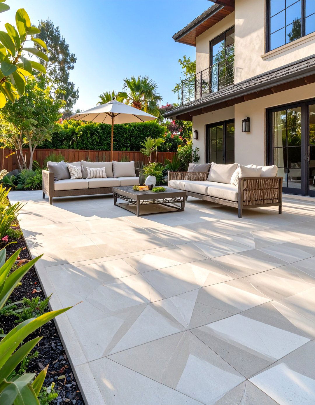 Scored Concrete Patio with a Diamond Pattern - 30 simple concrete patio ideas