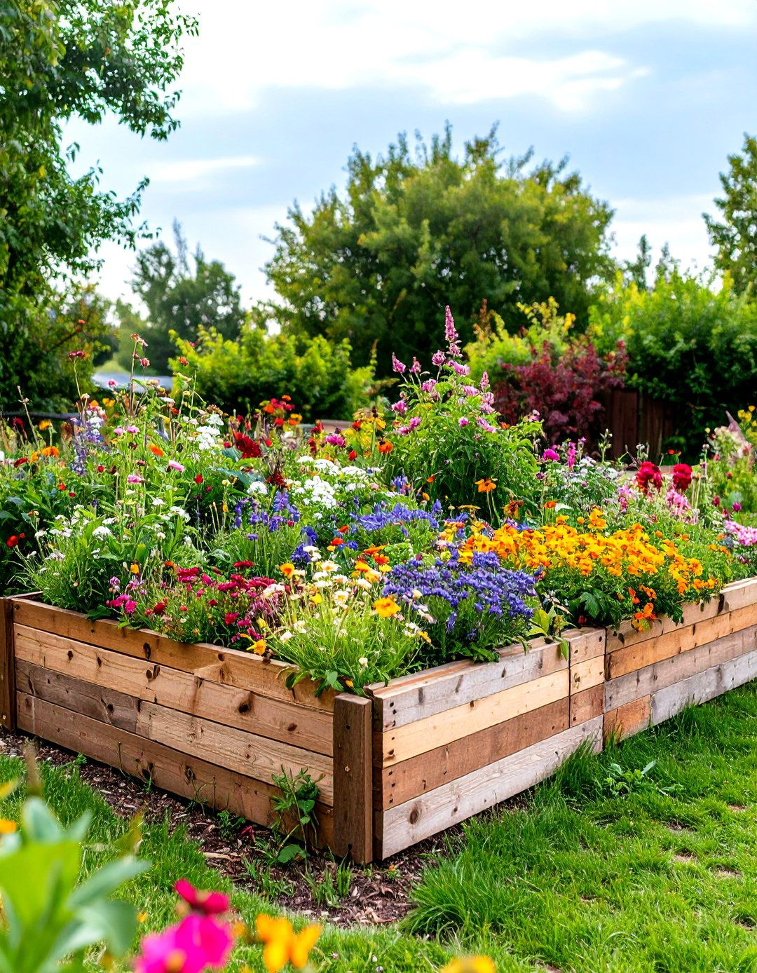 Scrap Lumber Patchwork Bed - 30 inexpensive raised garden bed ideas