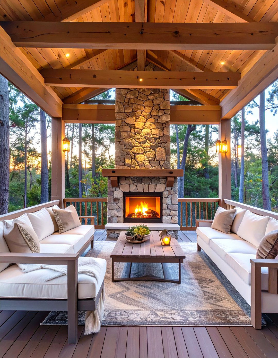 Screen Porch with a Stone Fireplace - 30 screen porch ideas