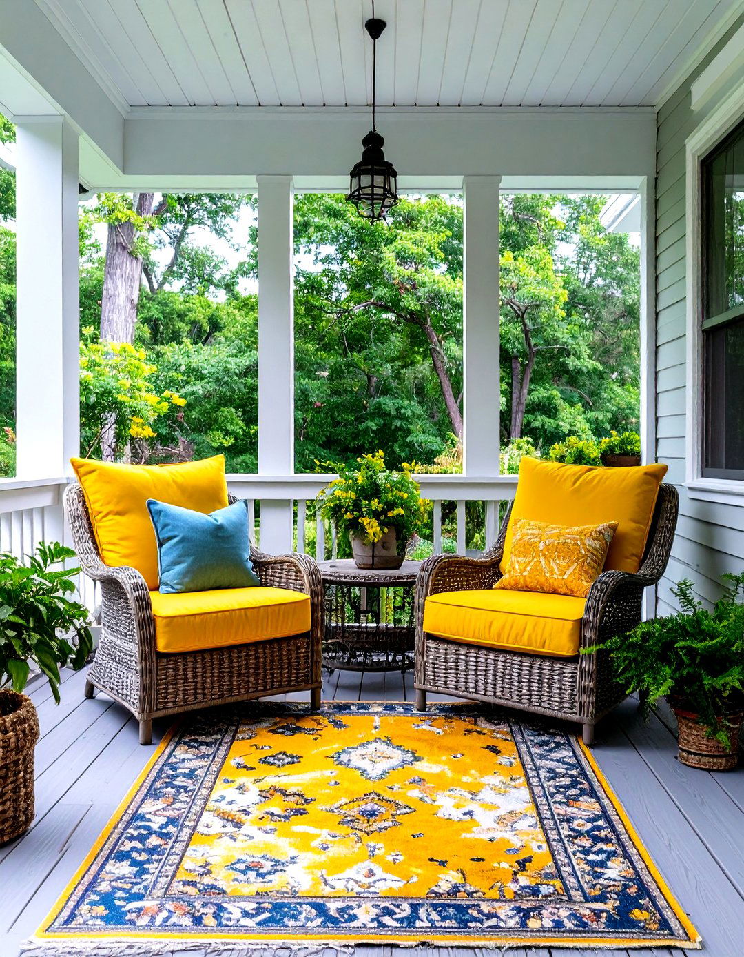 Screened In Back Porch with Colorful Accent Furniture - 30 screened in back porch ideas