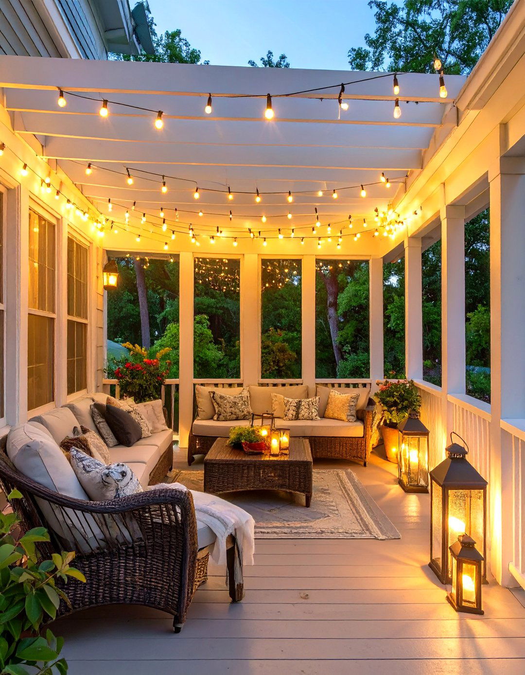 Screened In Back Porch with Strategic Mood Lighting - 30 screened in back porch ideas
