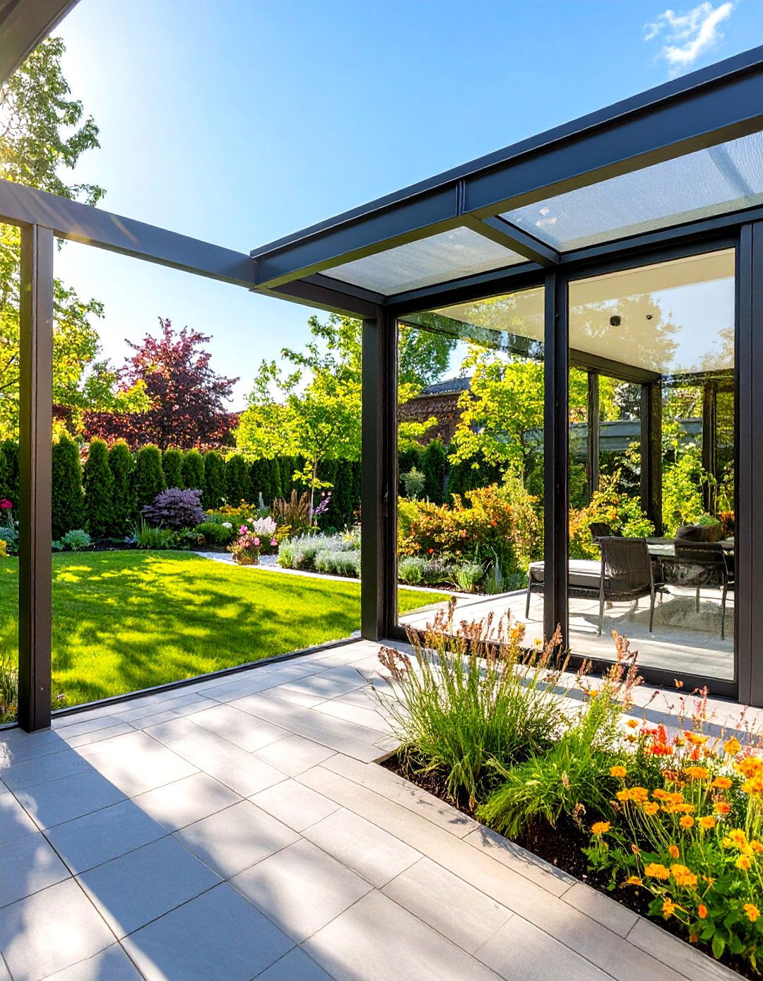 Screened In Deck with Minimalist Black Frames - 30 screened in deck ideas