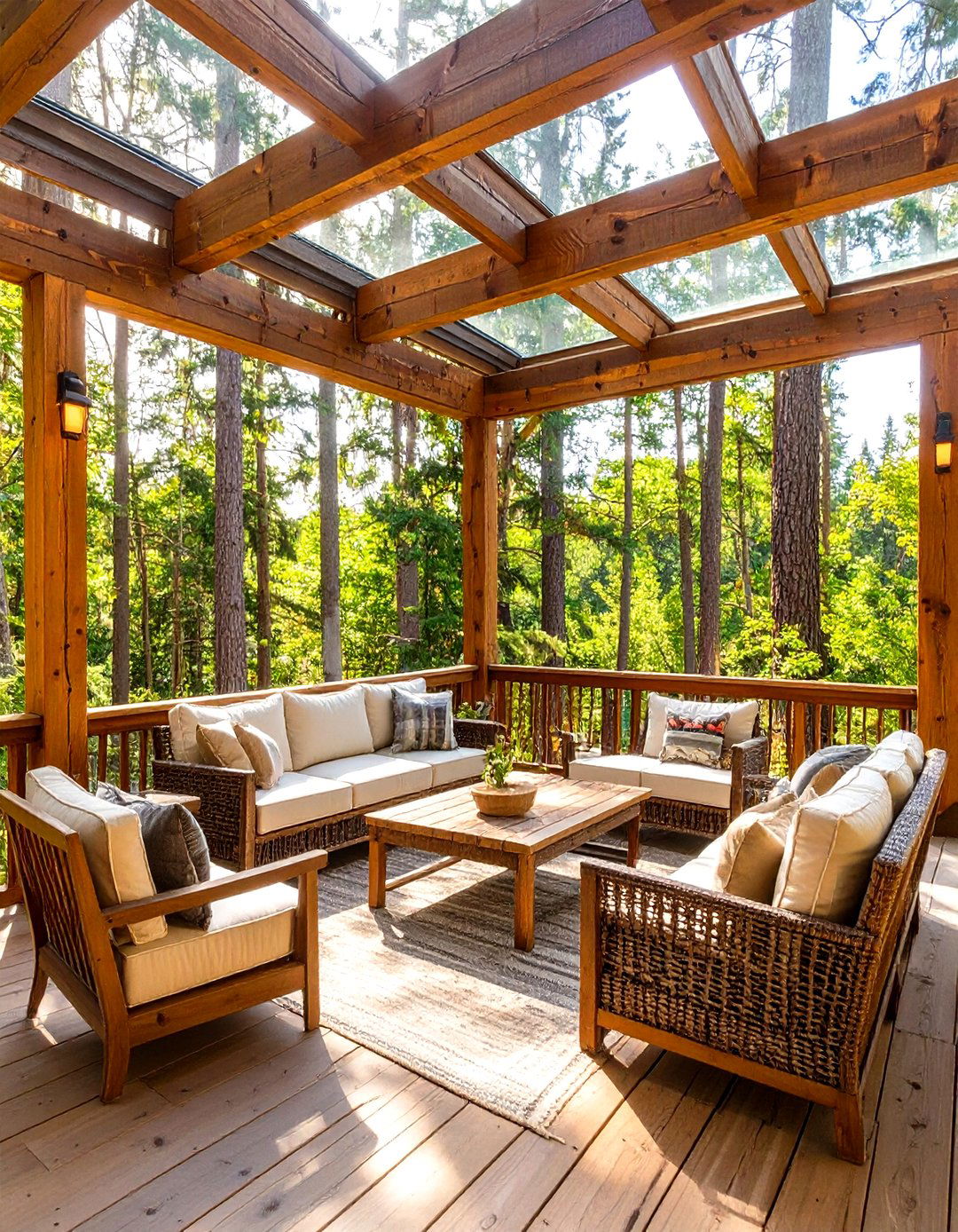 Screened In Deck with Rustic Wood Beams - 30 screened in deck ideas