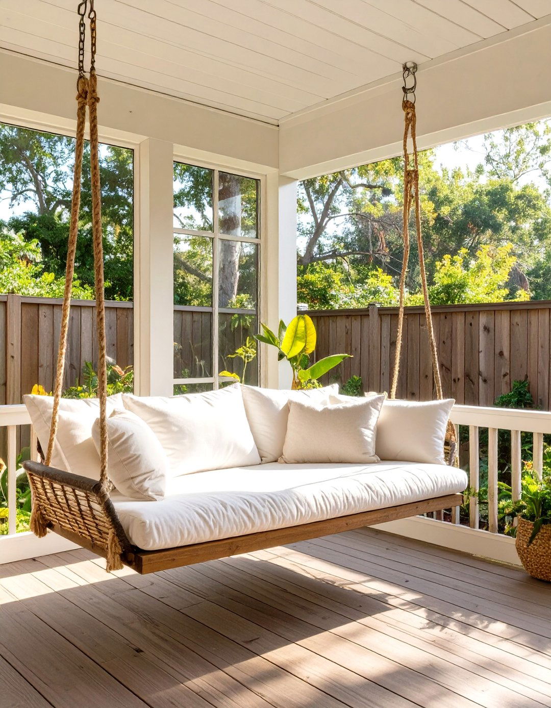 Screened In Deck with Swing Beds - 30 screened in deck ideas