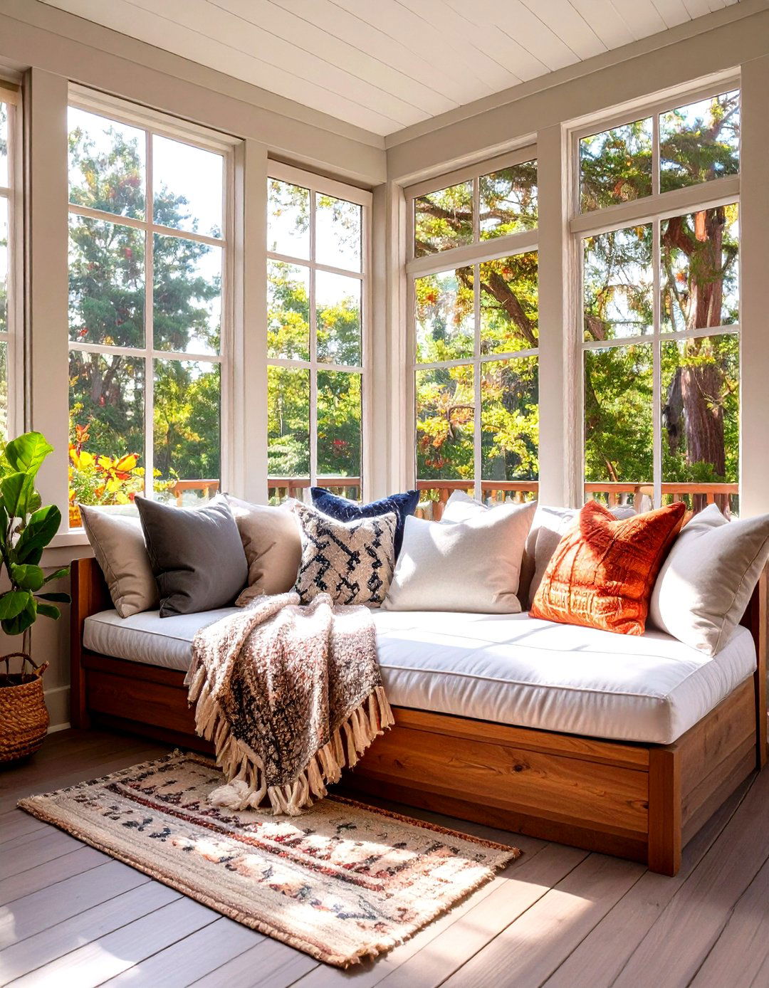 Screened In Deck with a Built in Daybed - 30 screened in deck ideas