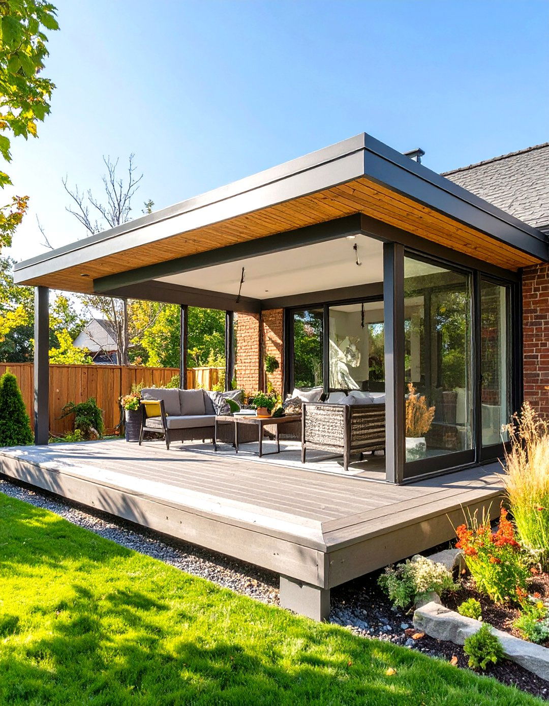 Screened In Deck with a Flat Roof Design - 30 screened in deck ideas