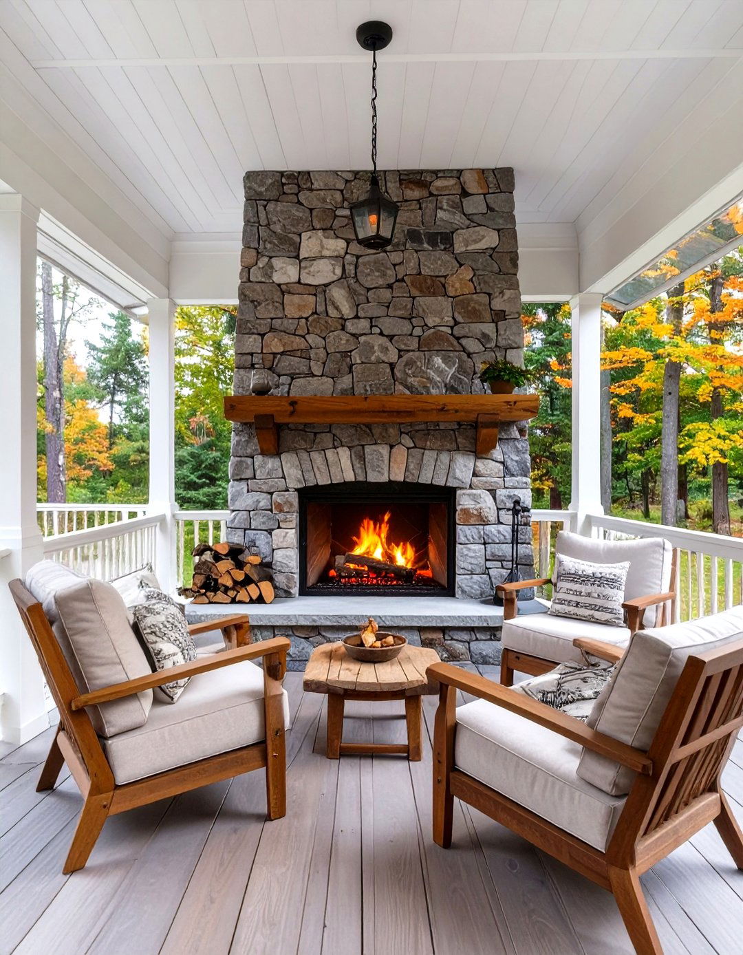 Screened In Deck with a Stone Fireplace - 30 screened in deck ideas