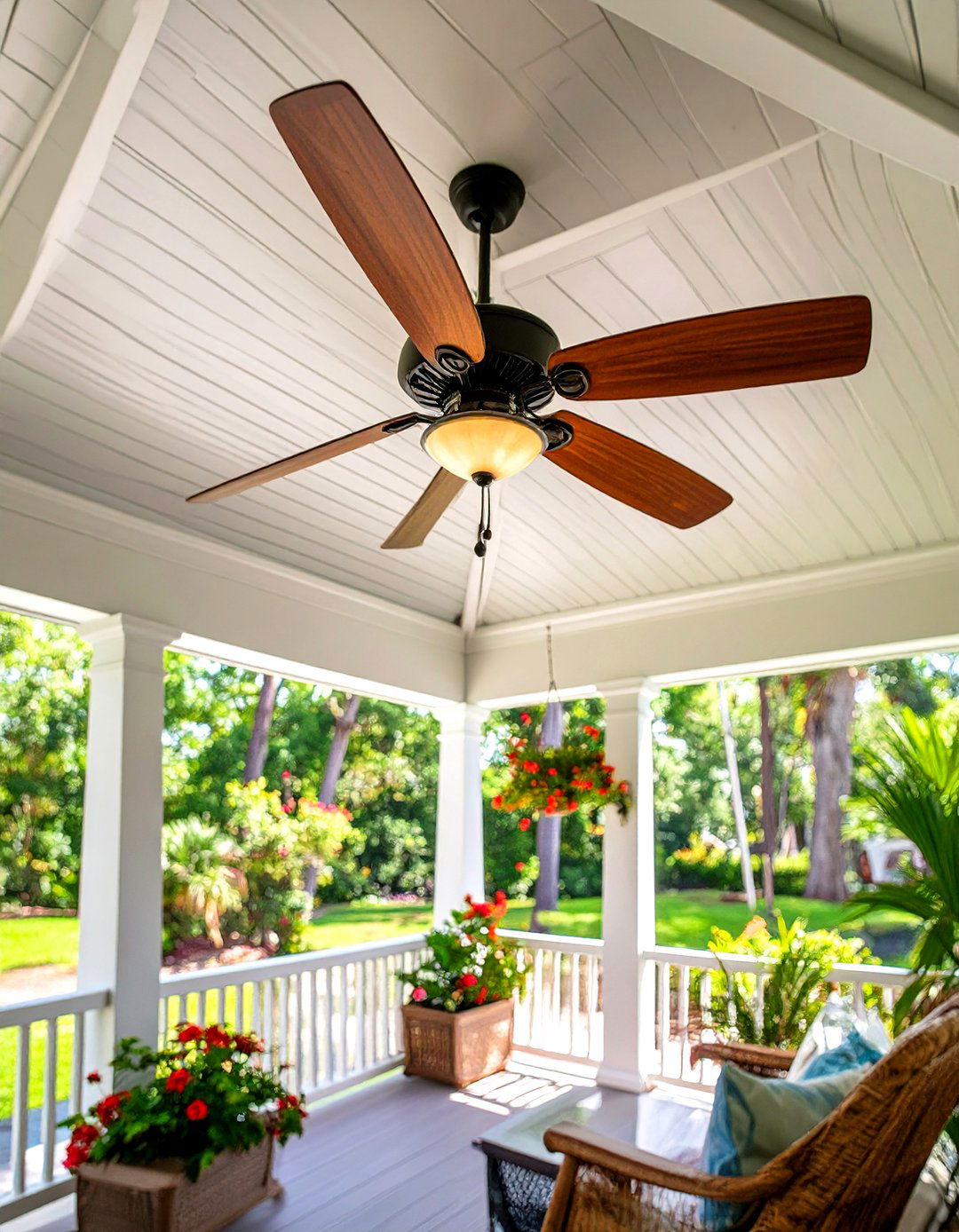 Screened In Front Porch with a Statement Ceiling Fan - 30 screened in front porch ideas