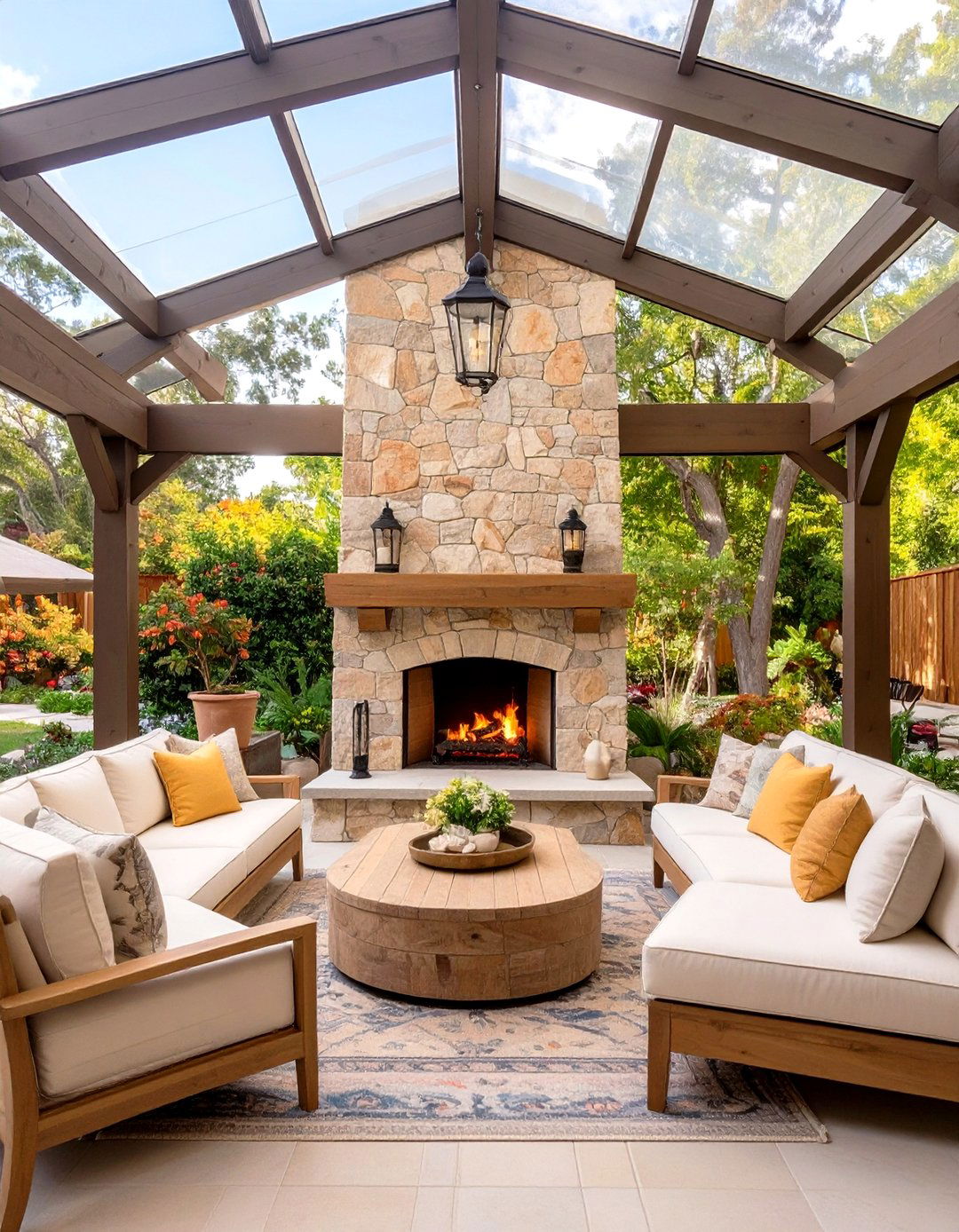 Screened In Patio Featuring a Stone Fireplace - 30 screened in patio ideas