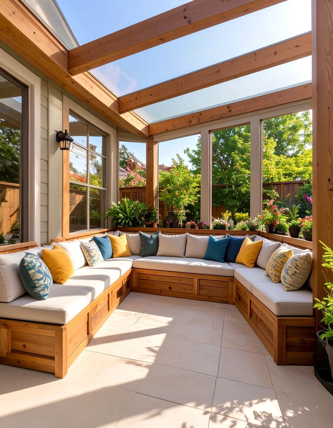 Screened In Patio with Built In Bench Seating - 30 screened in patio ideas