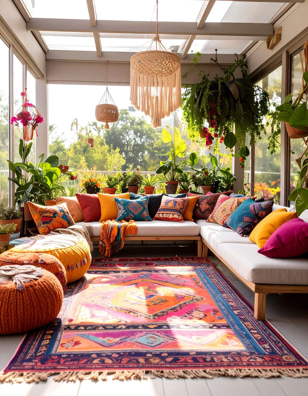 Screened In Patio with Colorful Bohemian Style - 30 screened in patio ideas