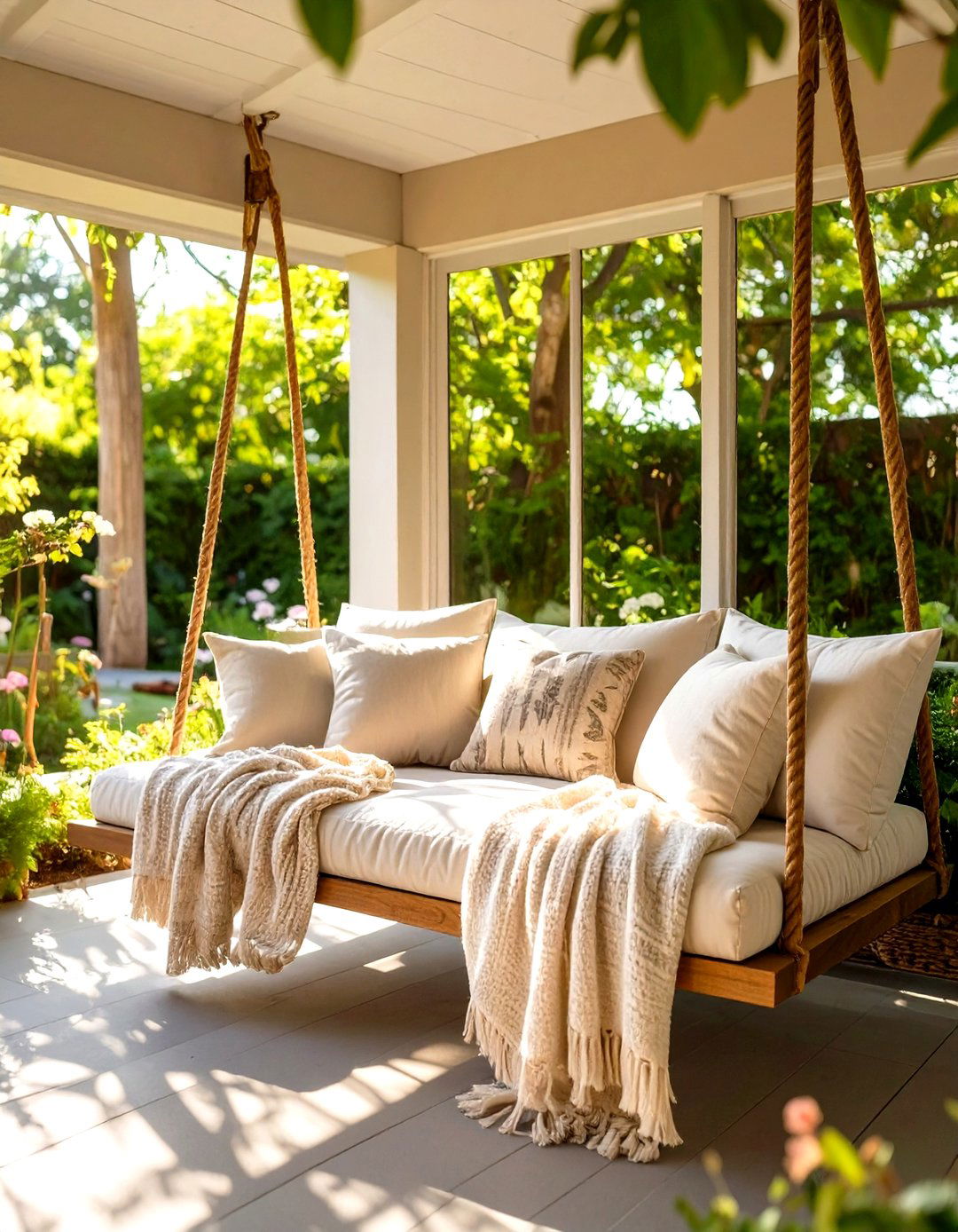 Screened In Patio with a Swing Bed - 30 screened in patio ideas