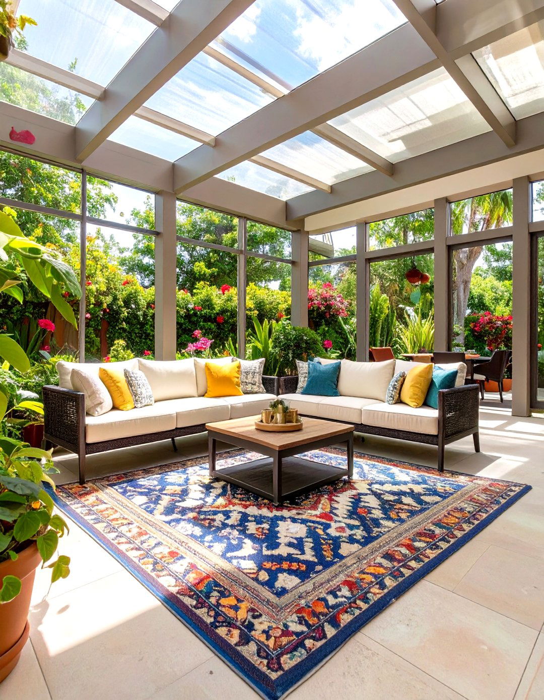 Screened In Patio with an Outdoor Rug - 30 screened in patio ideas