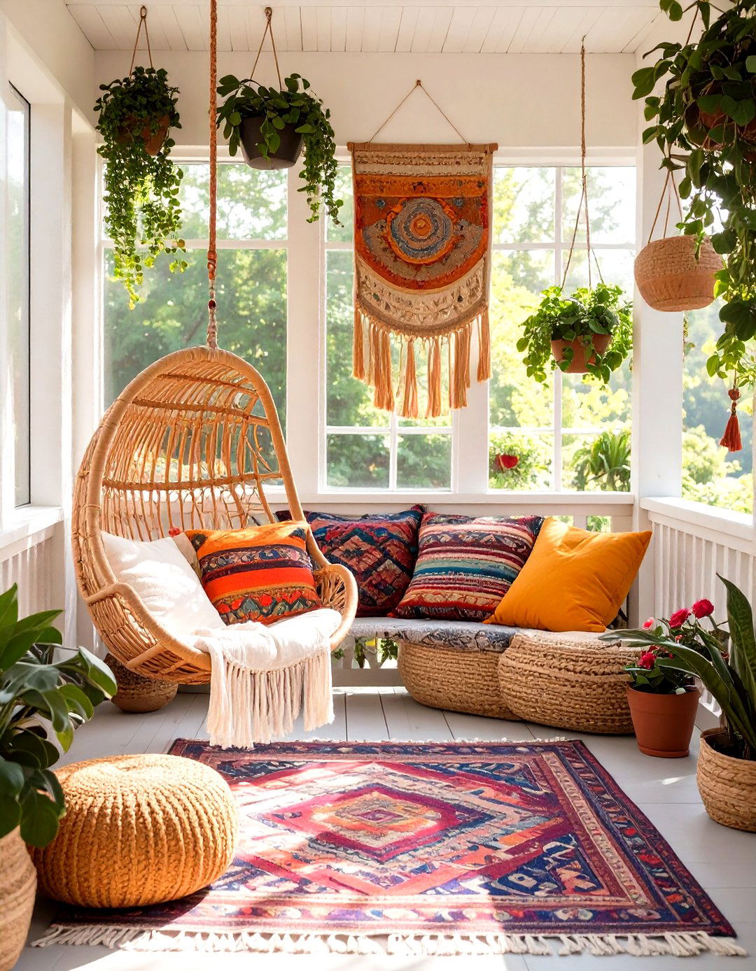 Screened In Porch with Bohemian Inspired Decor - 30 screen in porch ideas
