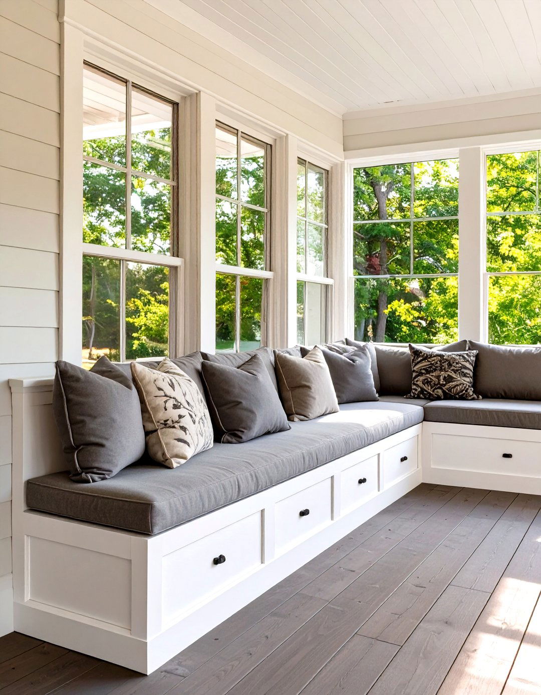 Screened In Porch with a Built in Bench Seating - 30 screen in porch ideas