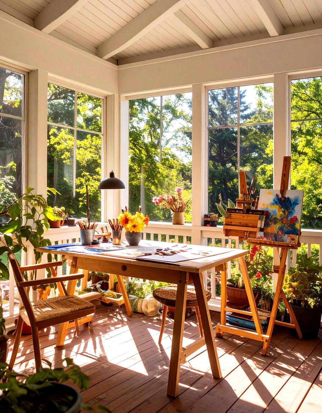 Screened In Porch with a Crafting or Hobby Station - 30 screen in porch ideas