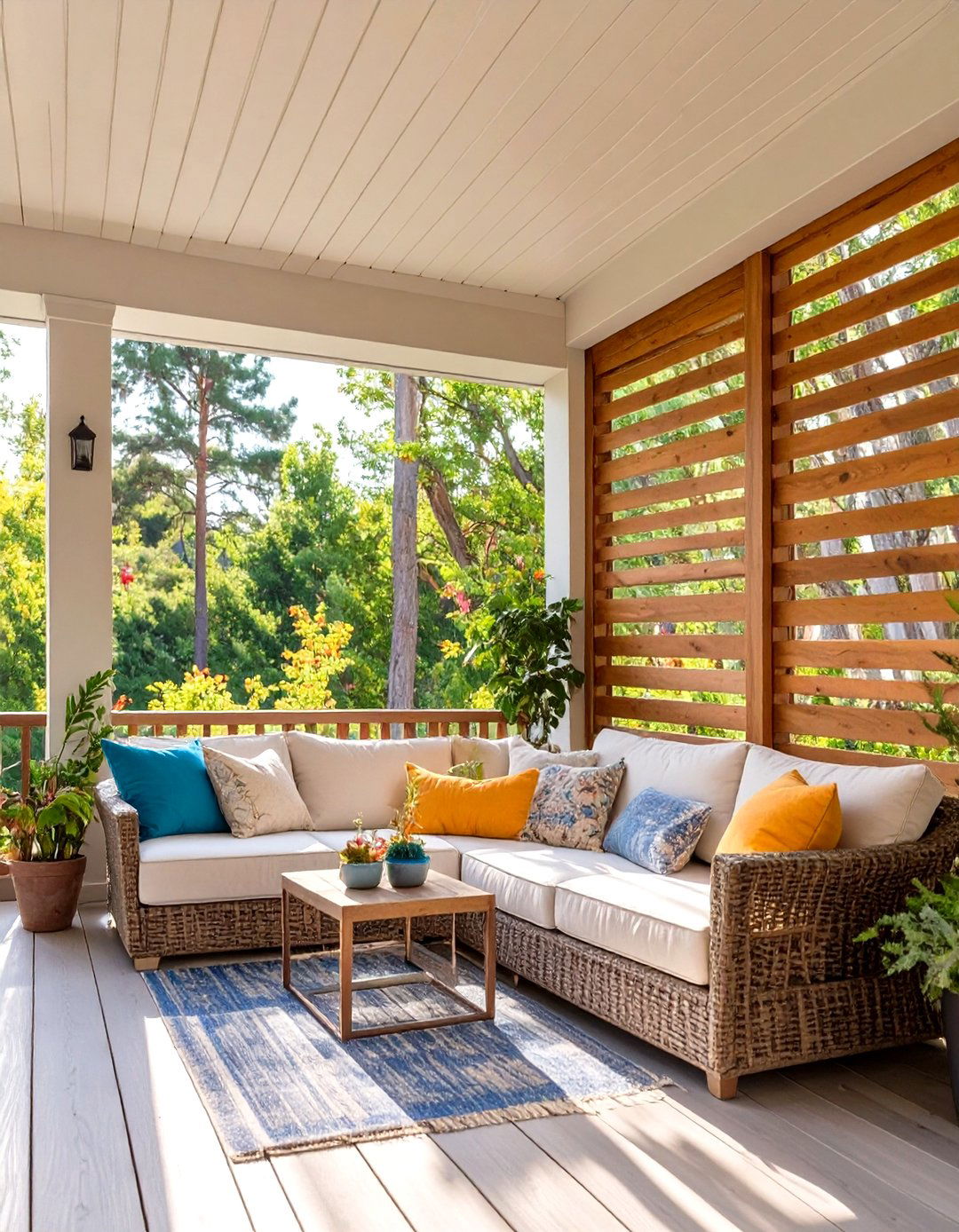 Screened In Porch with a Privacy Wall - 30 screen in porch ideas