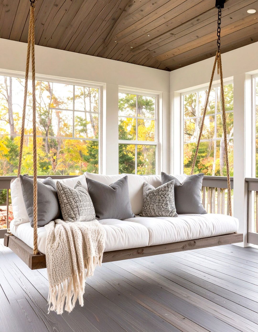 Screened In Porch with a Swing Bed - 30 screen in porch ideas