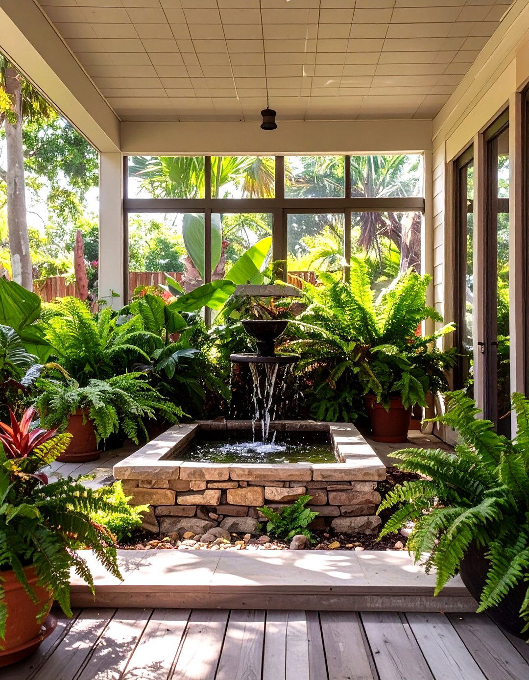 Screened In Porch with a Water Feature - 30 screen in porch ideas
