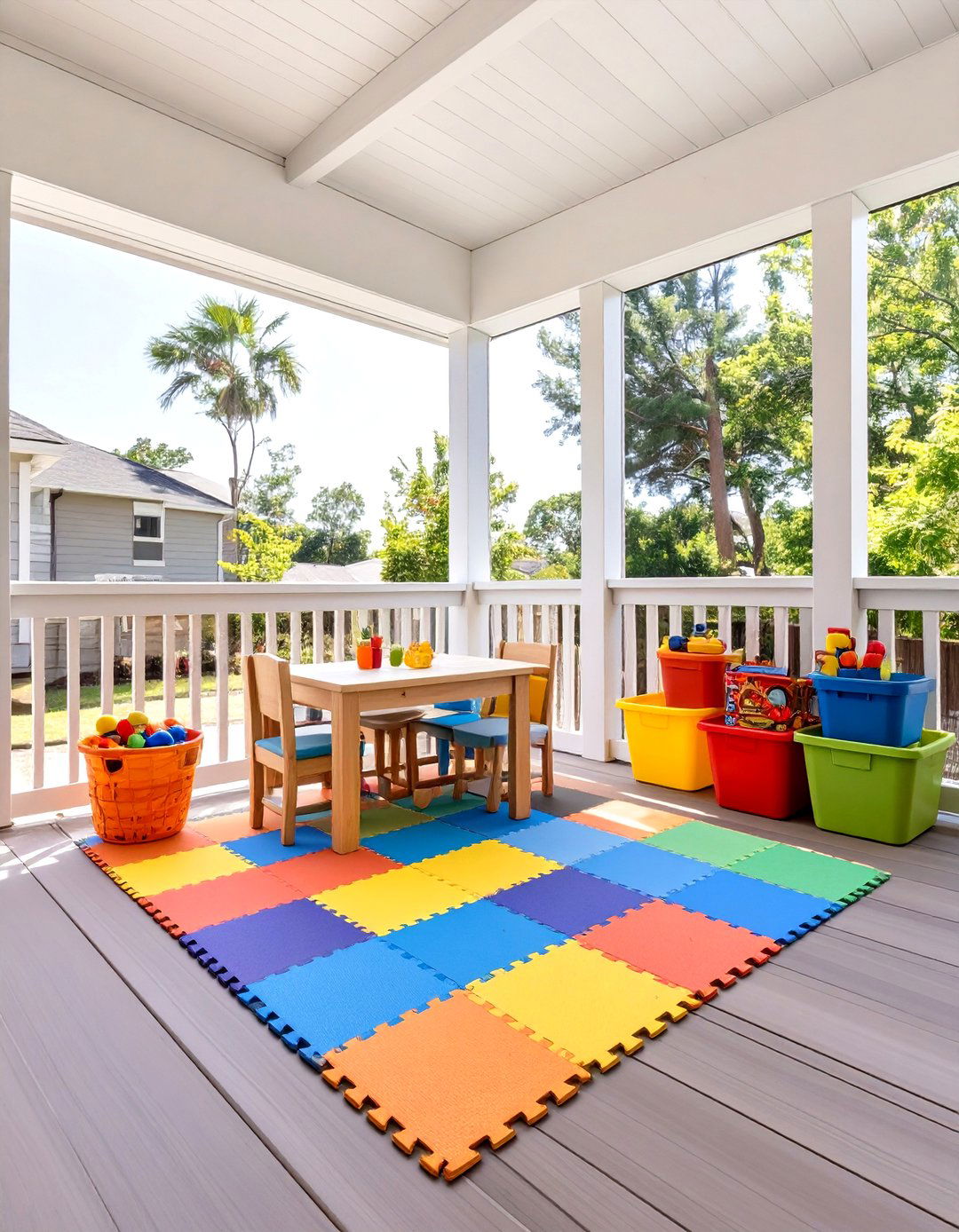 Screened In Porch with a dedicated Childrens Play Area - 30 screen in porch ideas