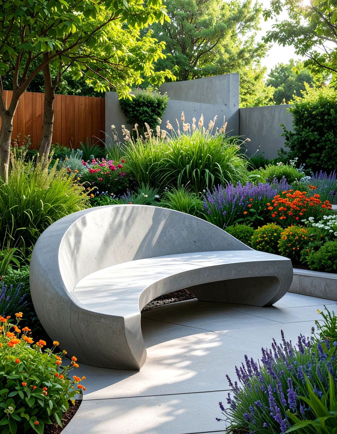 Sculptural Polished Concrete Bench - 30 outdoor bench ideas