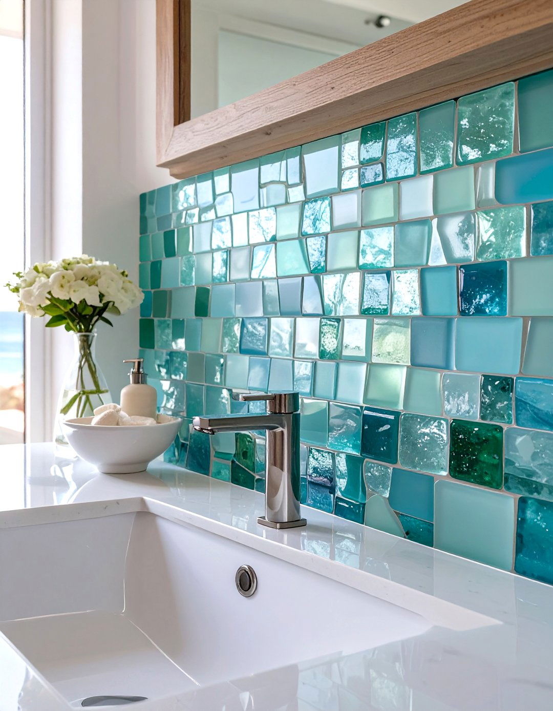Sea Glass Bathroom Backsplash - 30 cheap bathroom backsplash ideas
