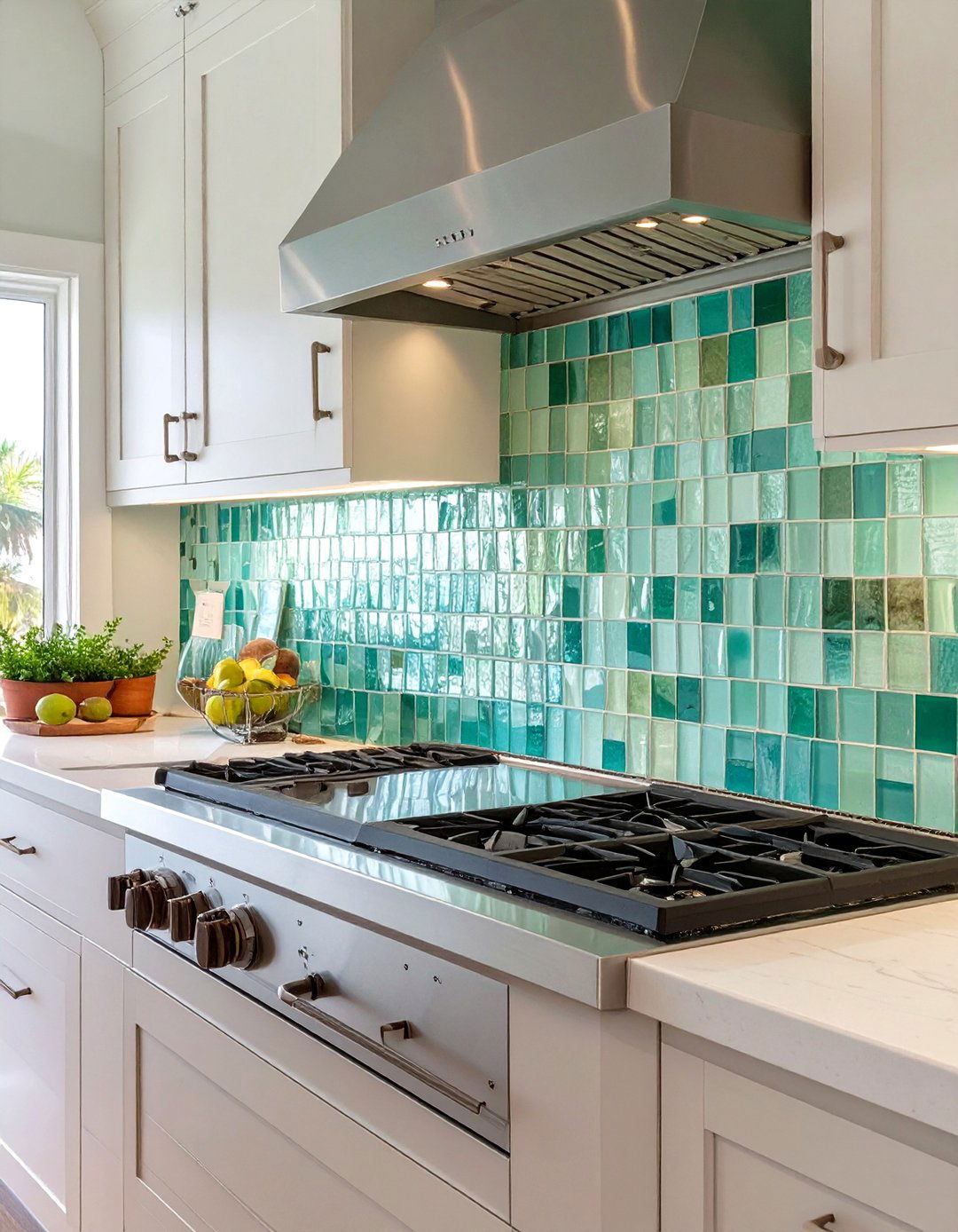 Sea Glass Tile Backsplash - 30 seaside coastal kitchen design ideas