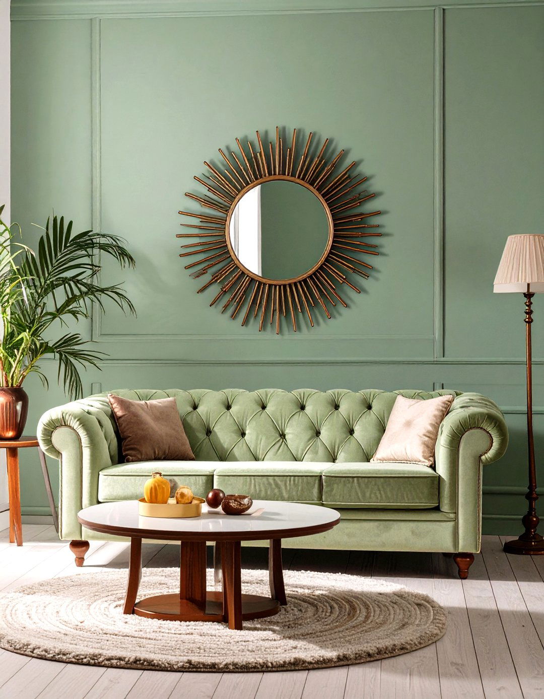 Seafoam Green Retro Living Room - 30 green living room ideas