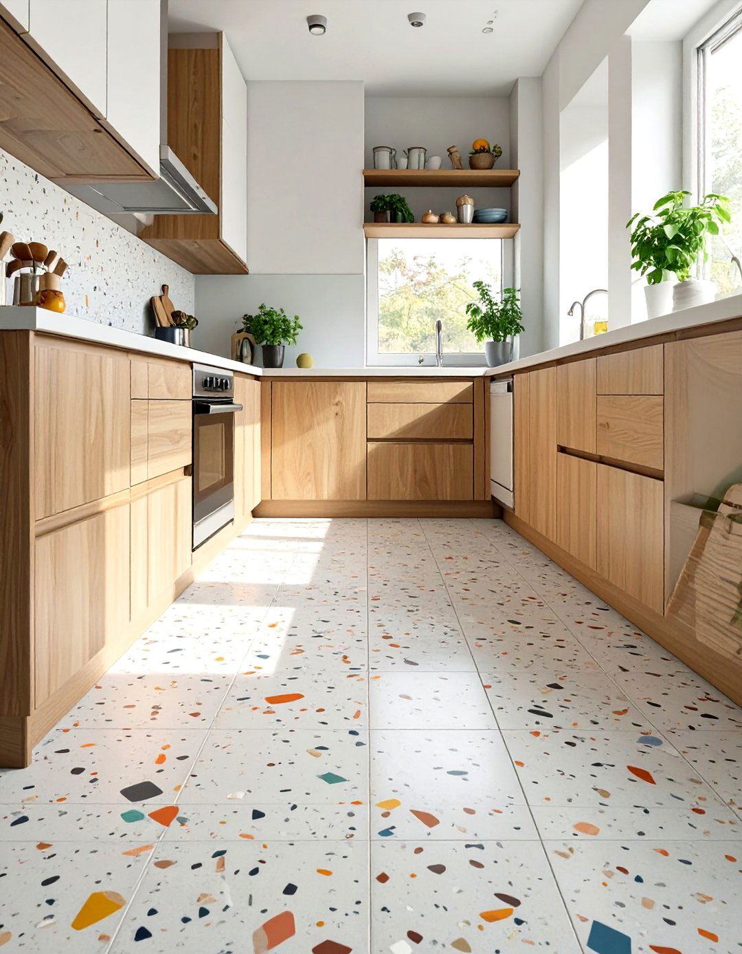Seamless Terrazzo Effect Kitchen Floor Tile - 30 small kitchen floor tile ideas