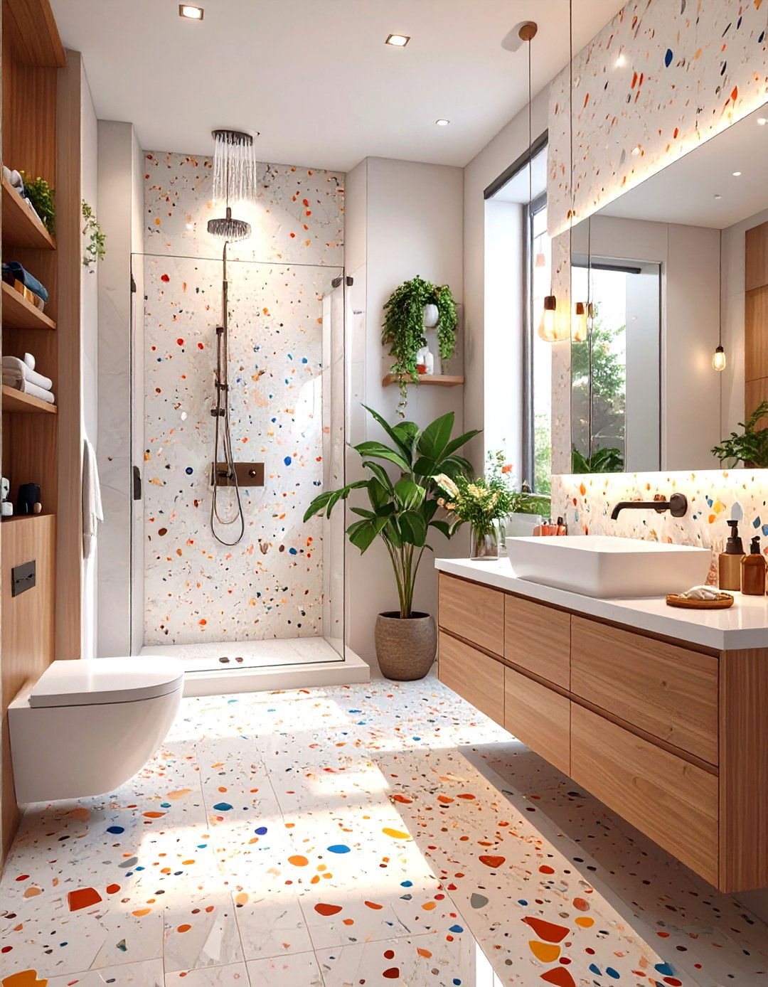 Seamless Terrazzo Style Bathroom - 30 bathroom tile ideas for small bathrooms