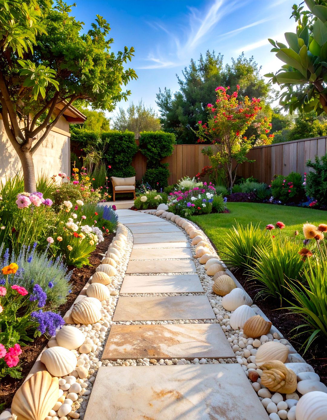 Seashell Border Patio Edging - 30 patio edging ideas