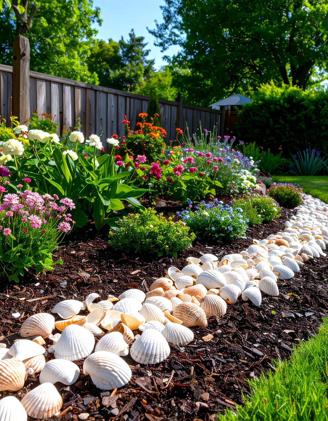 Seashell Lined Garden Beds - 30 inexpensive garden edging ideas