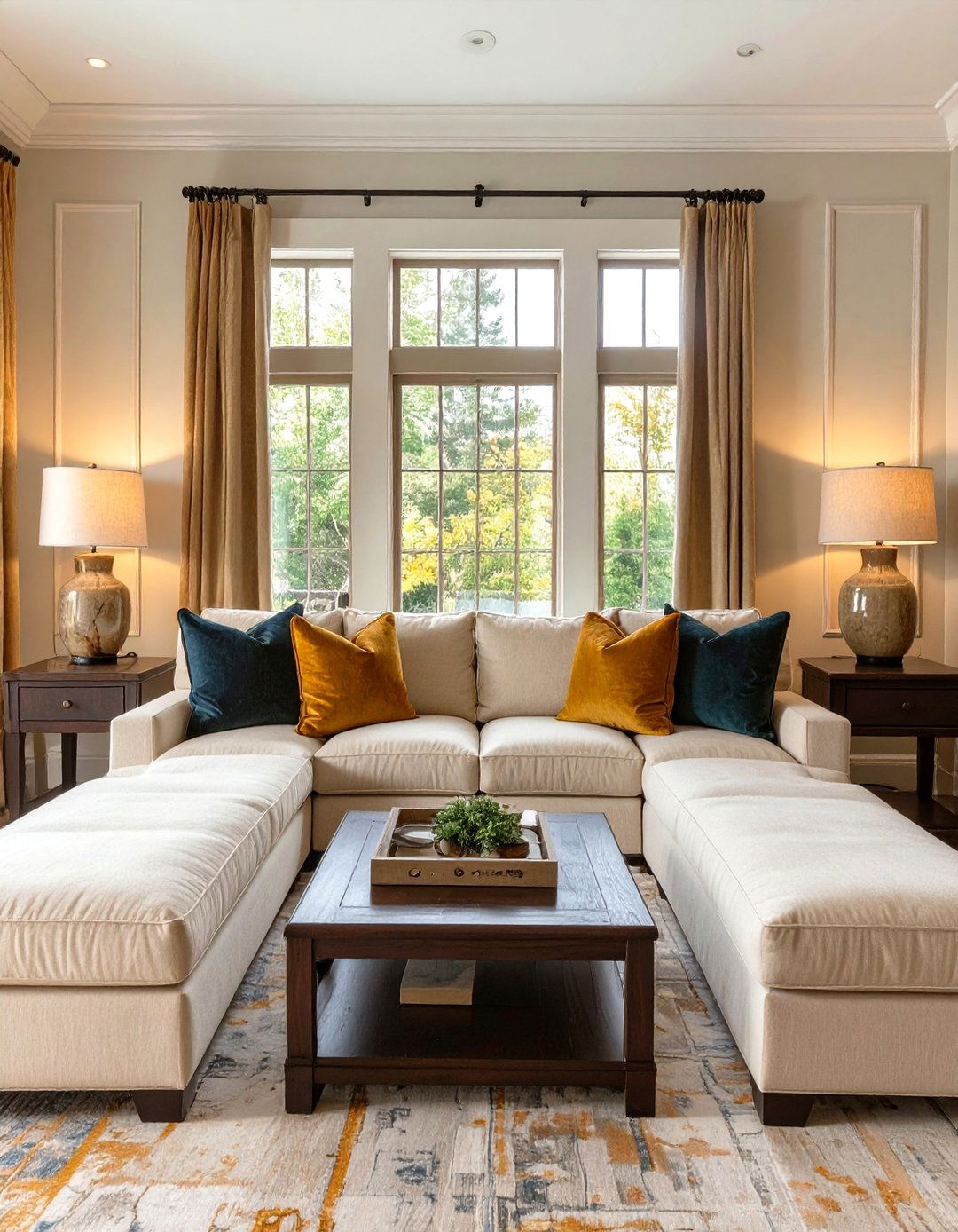 Sectional Framed by Two End Tables - 30 sectional living room ideas