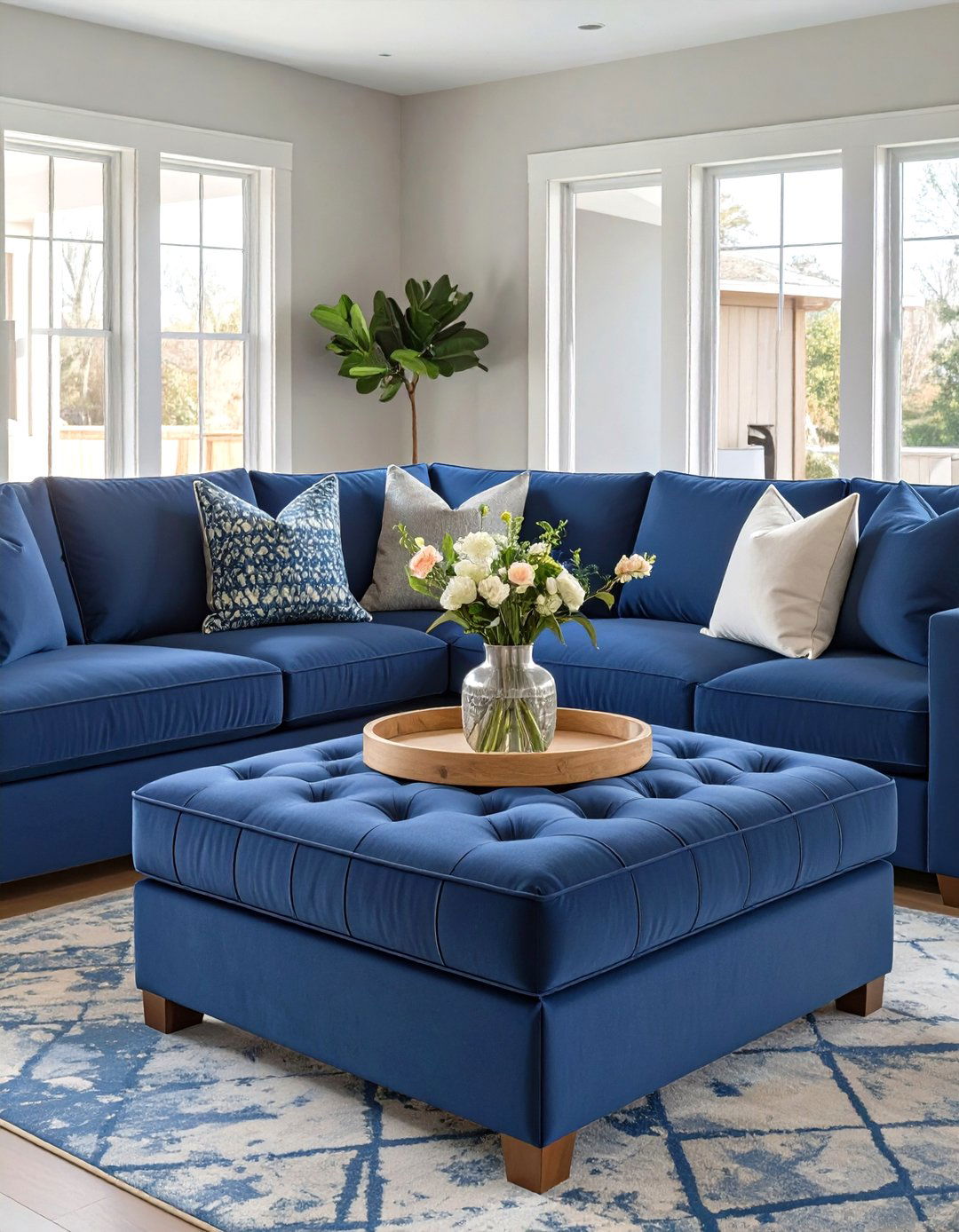Sectional Paired with a Large Ottoman - 30 sectional living room ideas