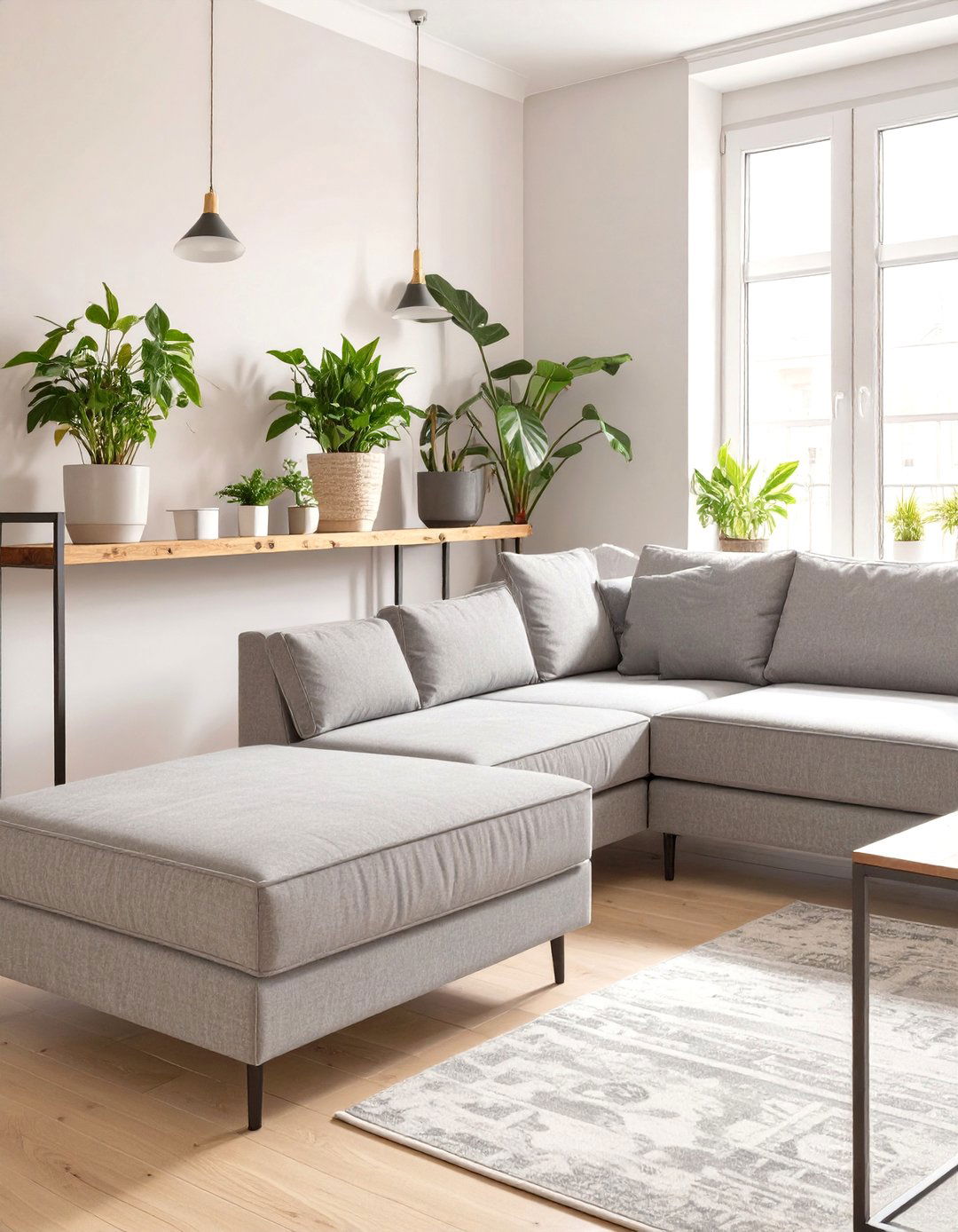 Sectional Paired with a Slim Console Table - 30 small living room sectional layout ideas