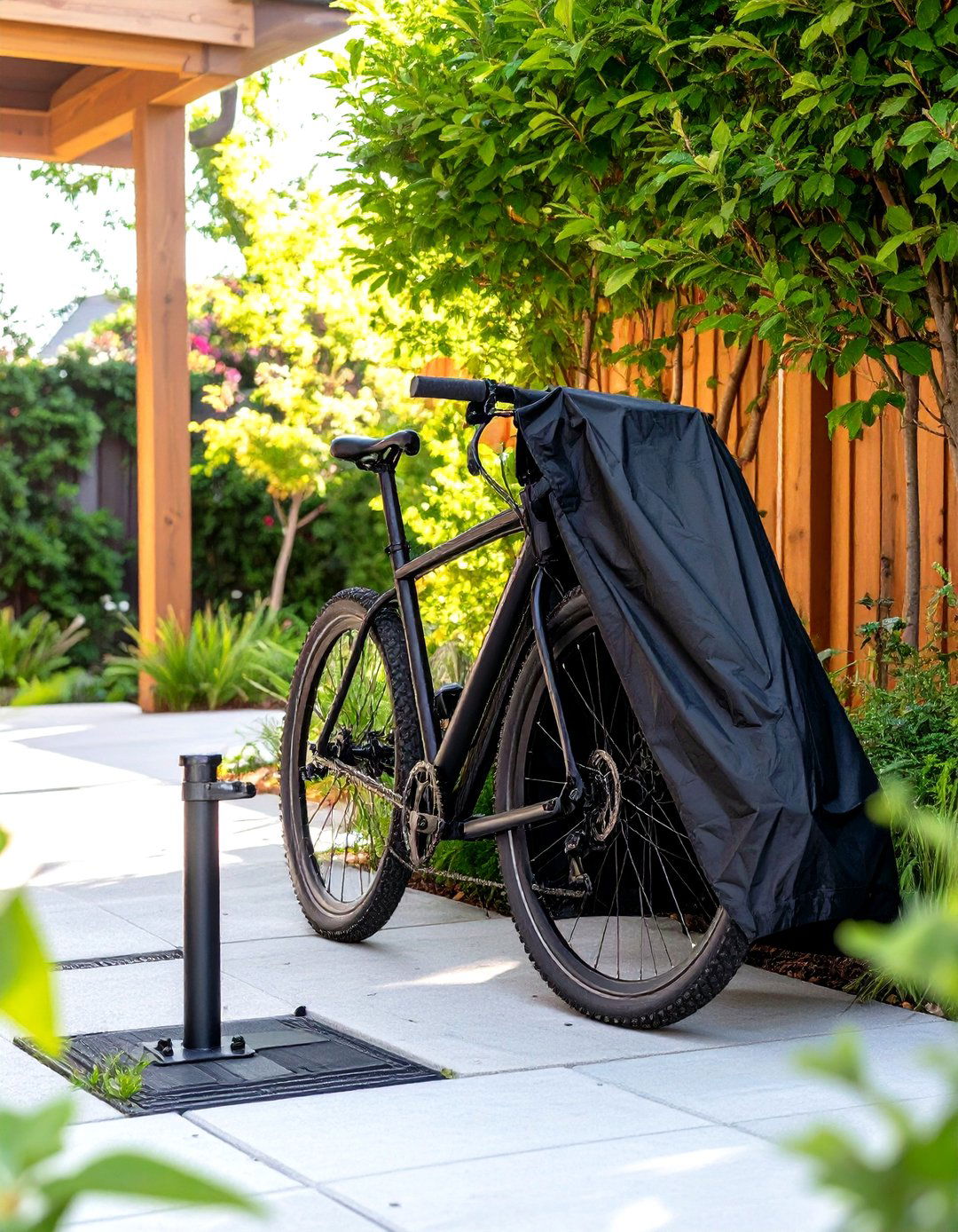 Secure Ground Anchor with Bike Cover - 30 outdoor bike storage ideas